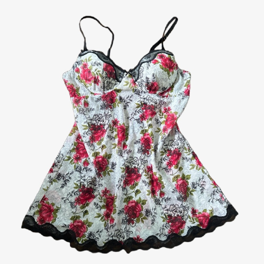 floral babydoll nightie pearl and lace detailing